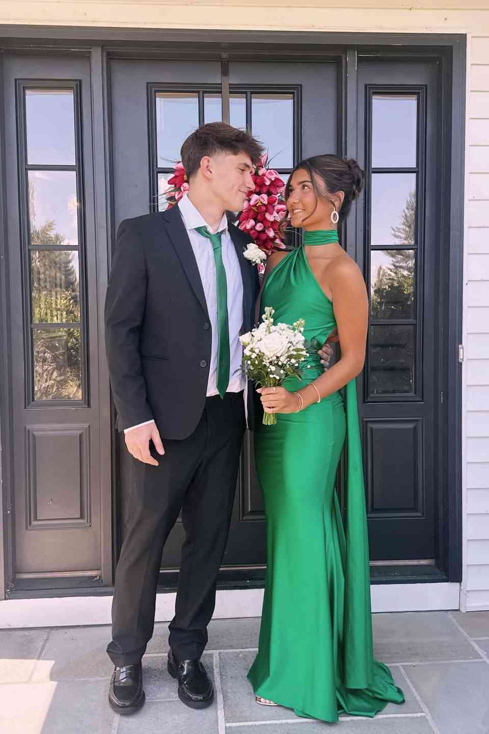 prom dresses dark green Off Shoulder Sweep Satin Ball Gown Dress, Lace Whether you are dressing it for a wedding party Dark Green Long A-Line Prom