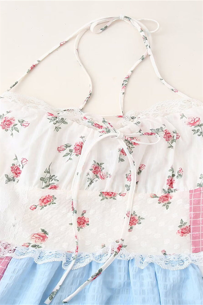 
                      
                        Halter Floral Lace Patchwork A-line Long Dress
                      
                    