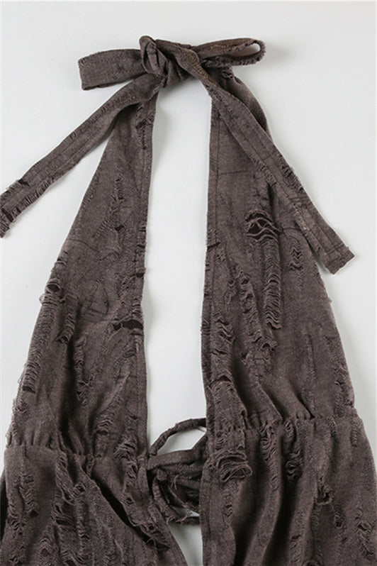 
                      
                        Halter Grey Ruffle Tiered Short Dress with Keyhole
                      
                    