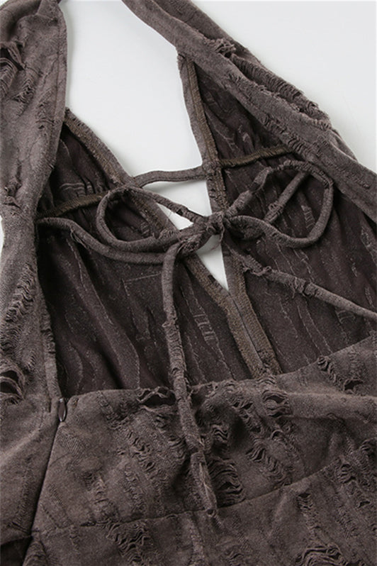 
                      
                        Halter Grey Ruffle Tiered Short Dress with Keyhole
                      
                    