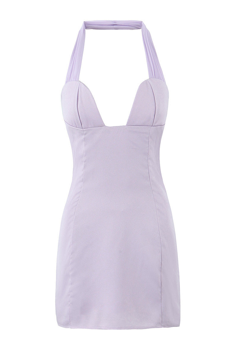 Halter Lavender Bodycon Short Homecoming Dress