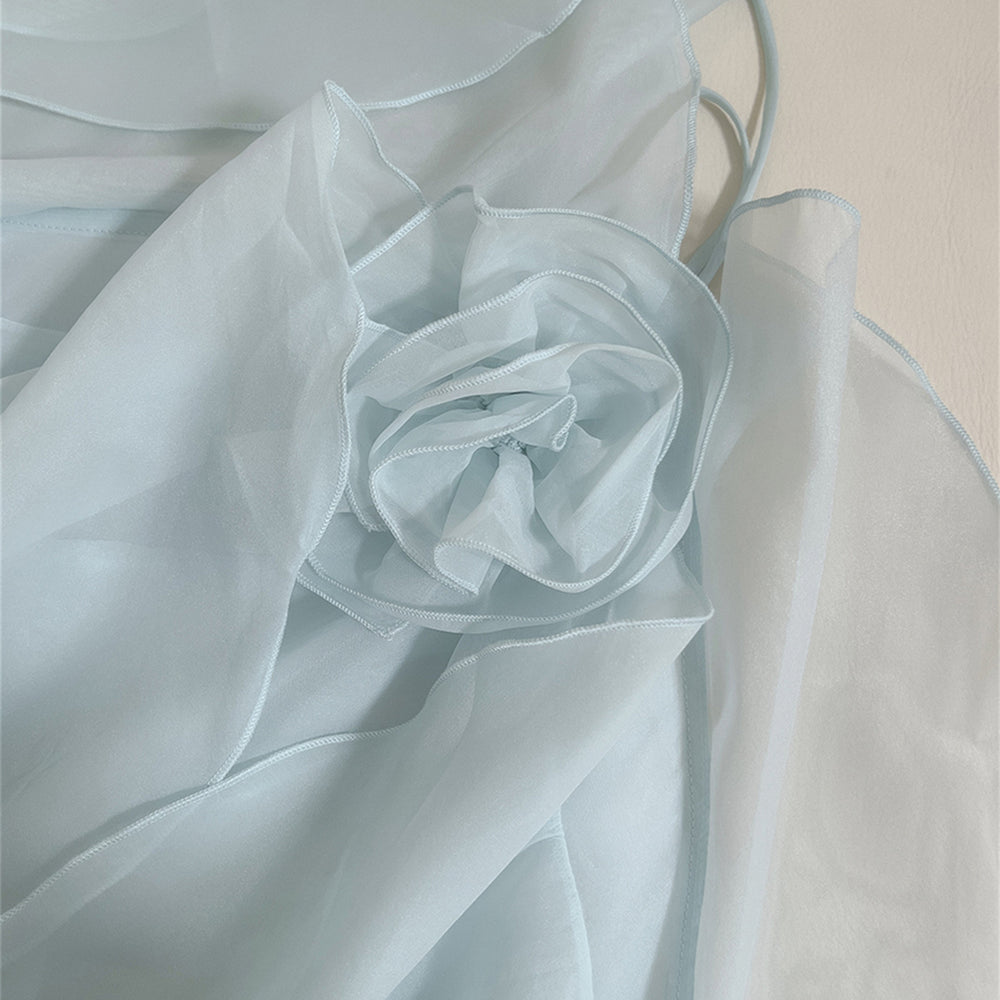 
                      
                        Halter Light Blue Ruffle Tiered Long Dress with Rosette
                      
                    