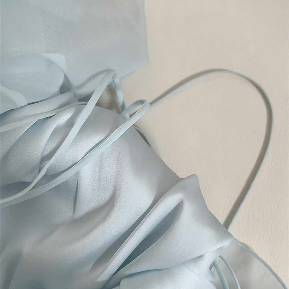 
                      
                        Halter Light Blue Ruffle Tiered Long Dress with Rosette
                      
                    