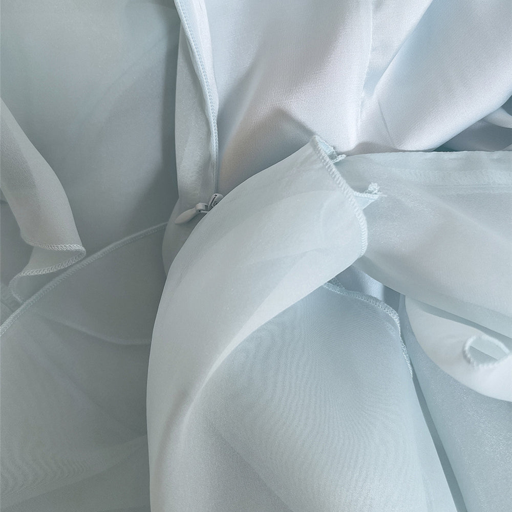 
                      
                        Halter Light Blue Ruffle Tiered Long Dress with Rosette
                      
                    