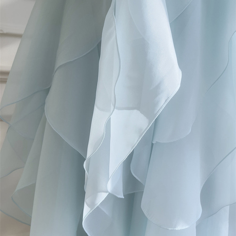 
                      
                        Halter Light Blue Ruffle Tiered Long Dress with Rosette
                      
                    