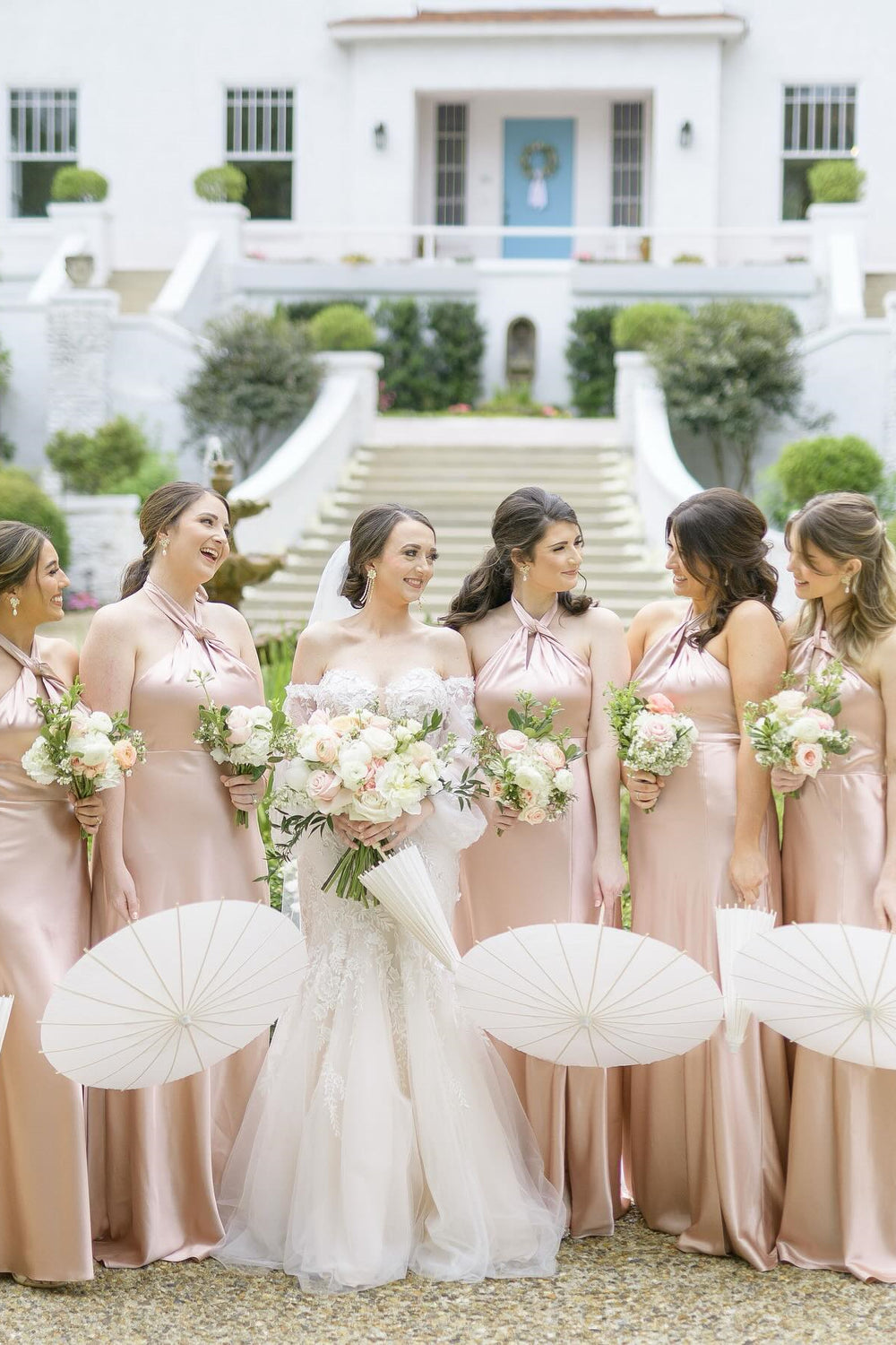 Halter Light Pink Open Back Bridesmaid Dress with Slit