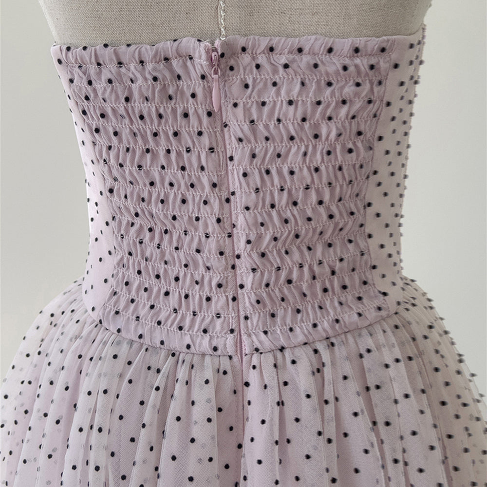 
                      
                        Halter Light Purple Polka Dots Tiered Long Dress
                      
                    