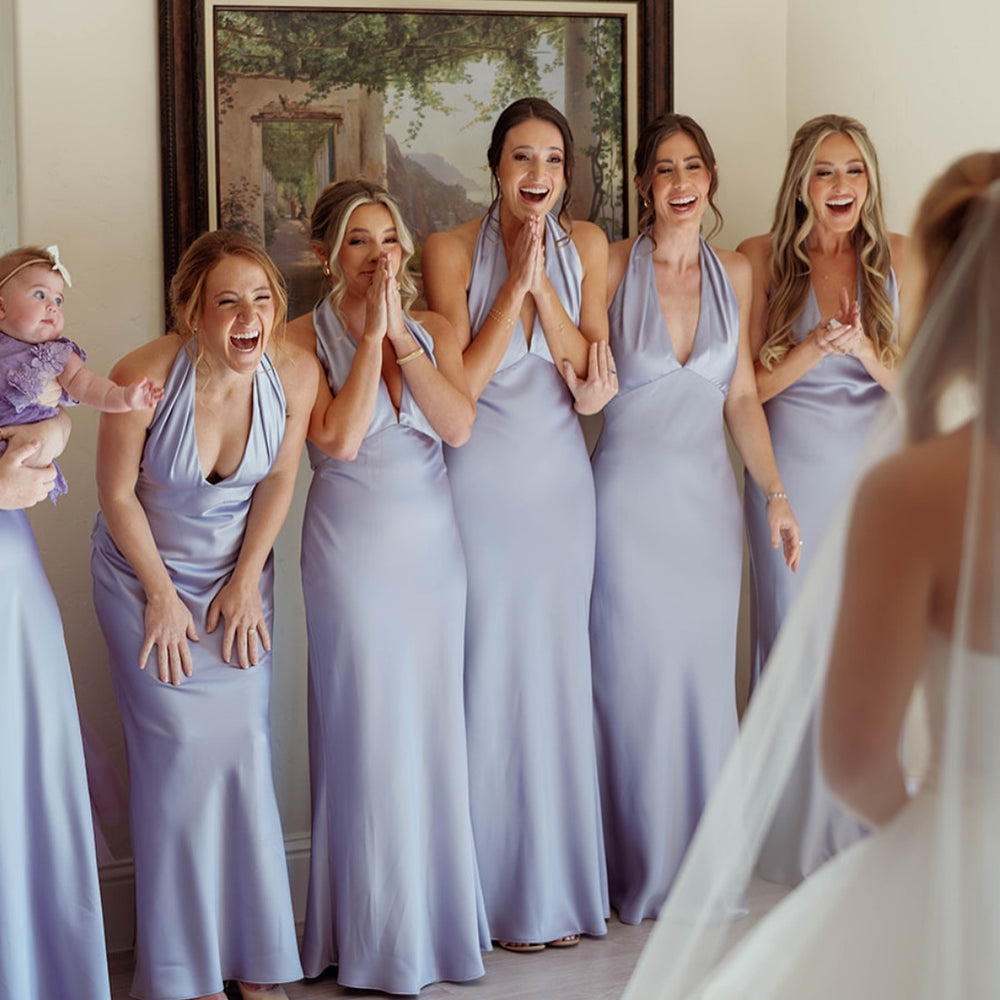 
                      
                        Halter Lilac Open Back Sheath Bridesmaid Dress
                      
                    