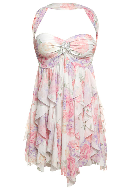 Halter Multicolor Irregular Hem Short Dress