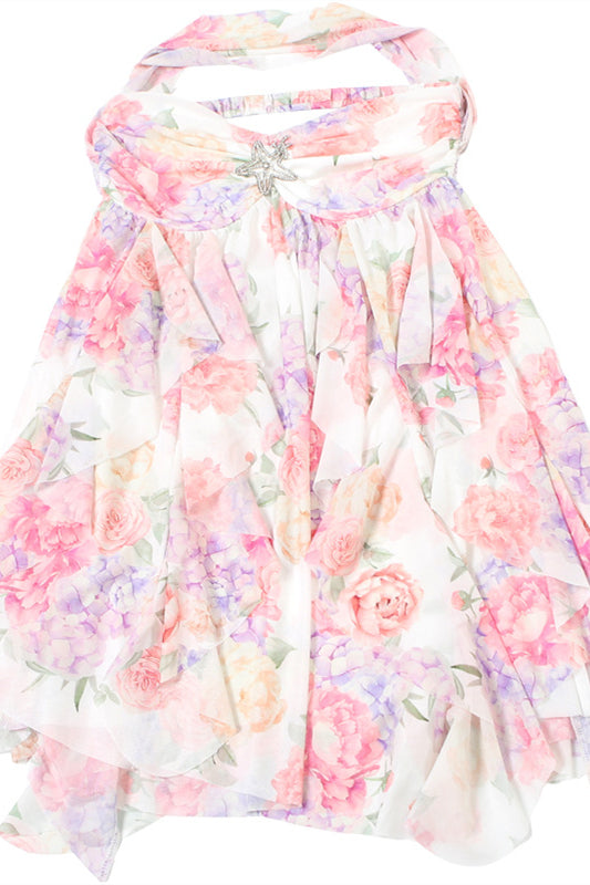 Halter Multicolor Irregular Hem Short Dress