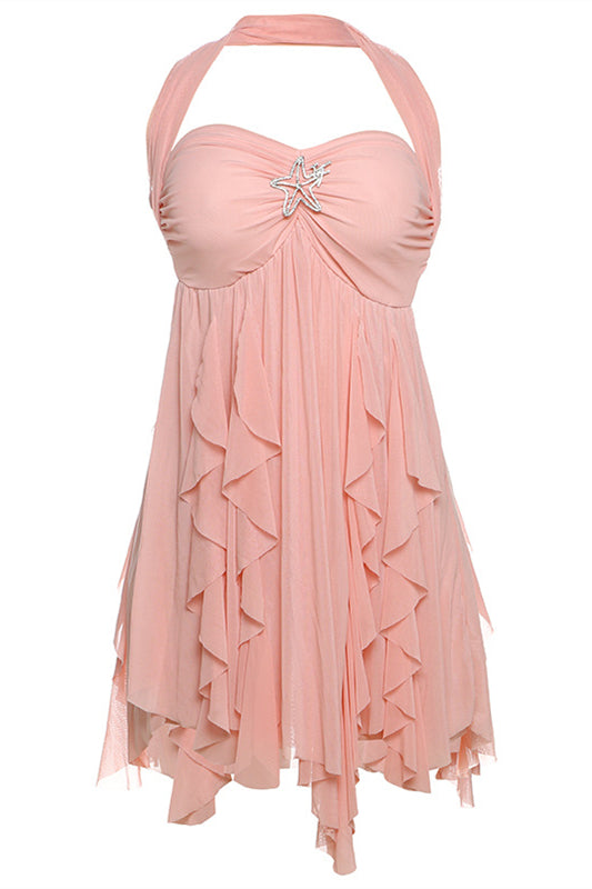 Halter Multicolor Irregular Hem Short Dress