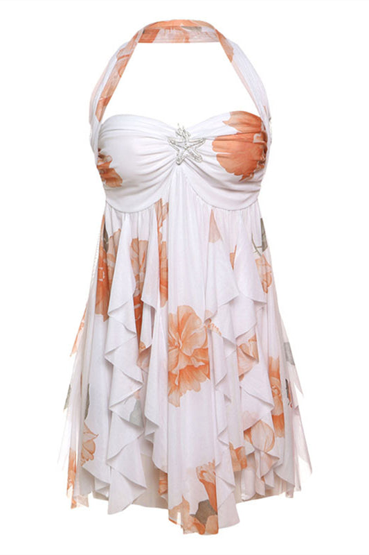 Halter Multicolor Irregular Hem Short Dress