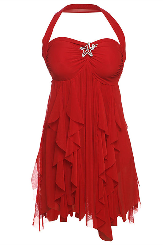 Halter Multicolor Irregular Hem Short Dress