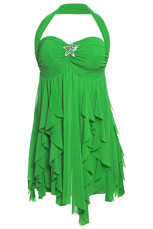 Halter Multicolor Irregular Hem Short Dress