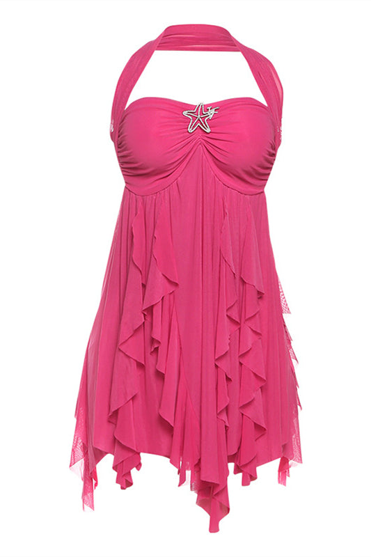 Halter Multicolor Irregular Hem Short Dress