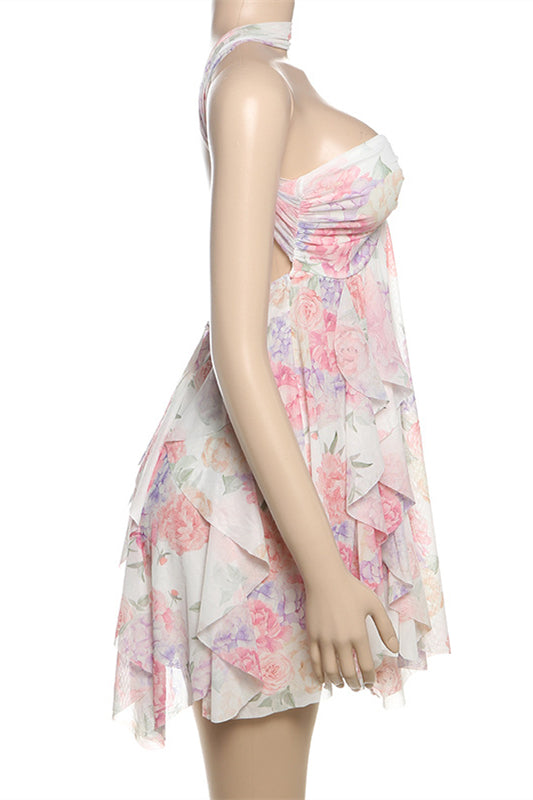 Halter Multicolor Irregular Hem Short Dress