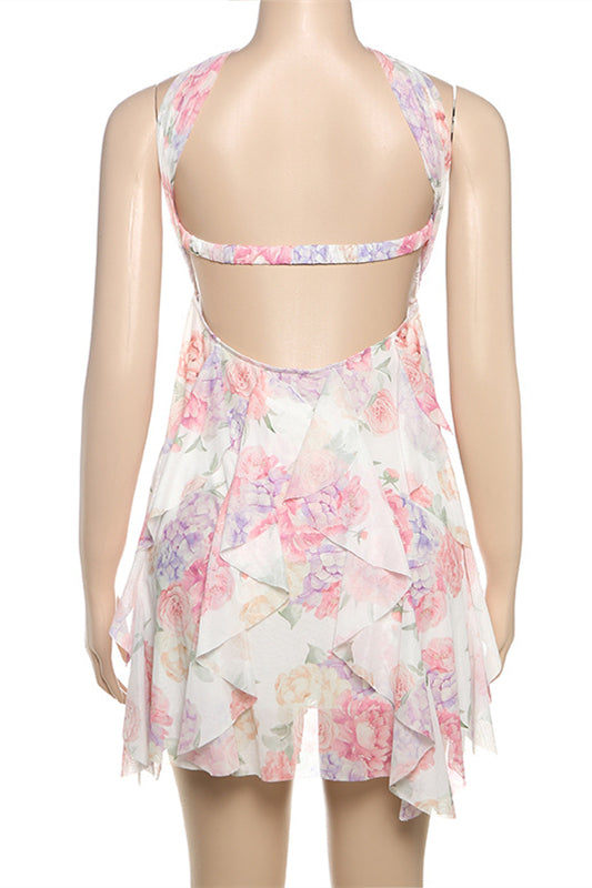 Halter Multicolor Irregular Hem Short Dress