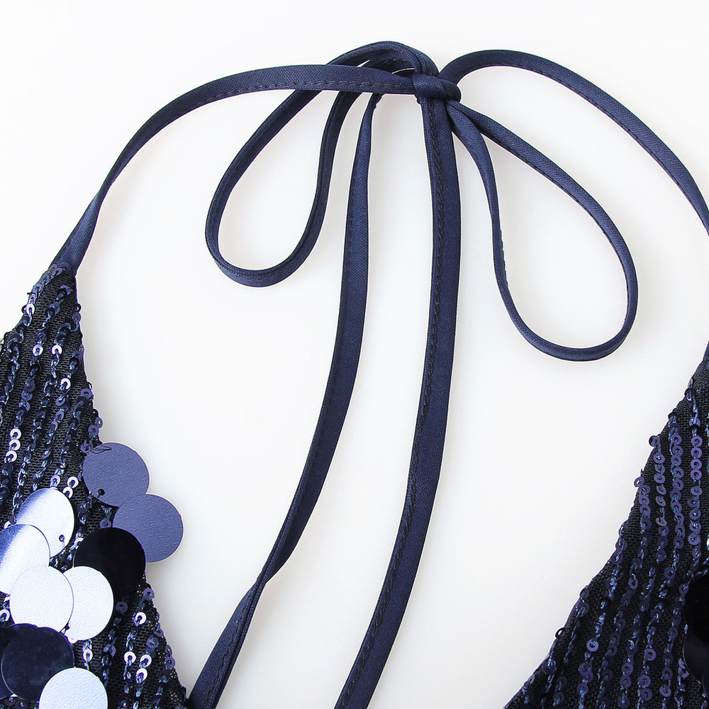 
                      
                        Halter Navy Blue Sequin Open Back Short Dress
                      
                    