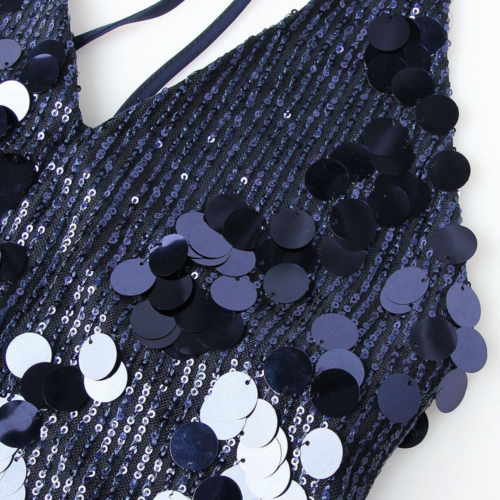 
                      
                        Halter Navy Blue Sequin Open Back Short Dress
                      
                    