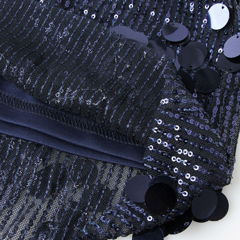 
                      
                        Halter Navy Blue Sequin Open Back Short Dress
                      
                    