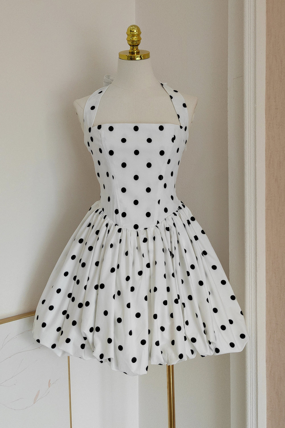Halter Neck White Polka Dots A-line Tutu Dress