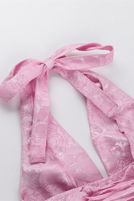 
                      
                        Halter Pink Back Bow A-line Short Dress
                      
                    