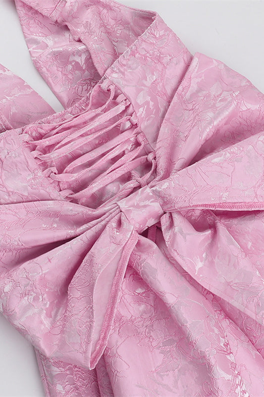 
                      
                        Halter Pink Back Bow A-line Short Dress
                      
                    