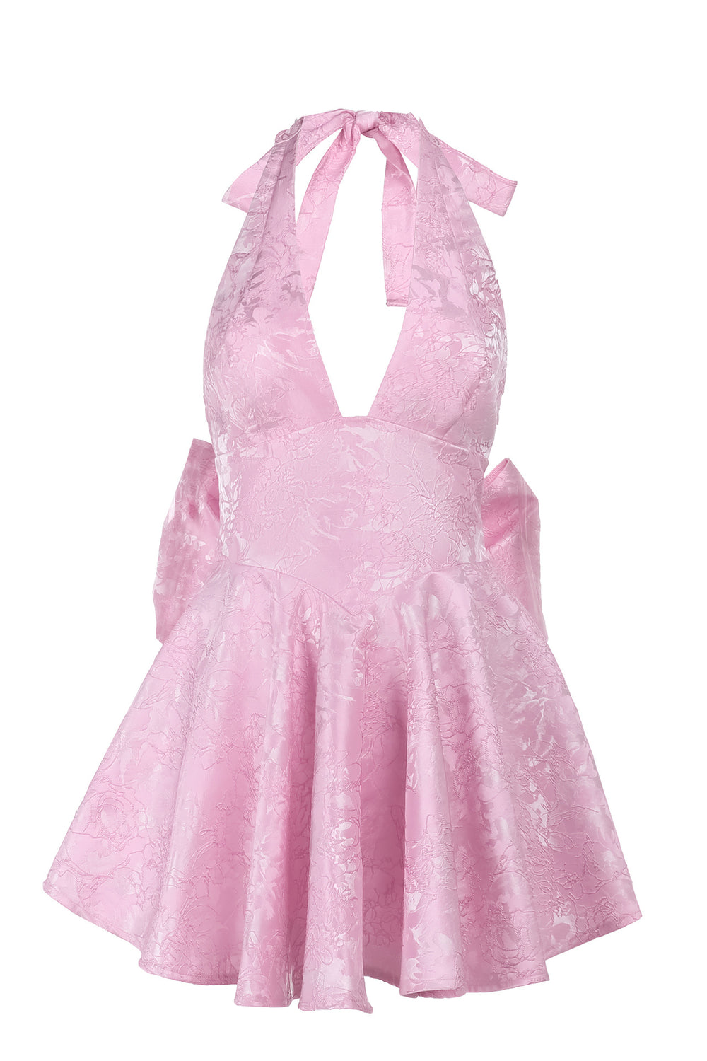 Halter Pink Back Bow A-line Short Dress