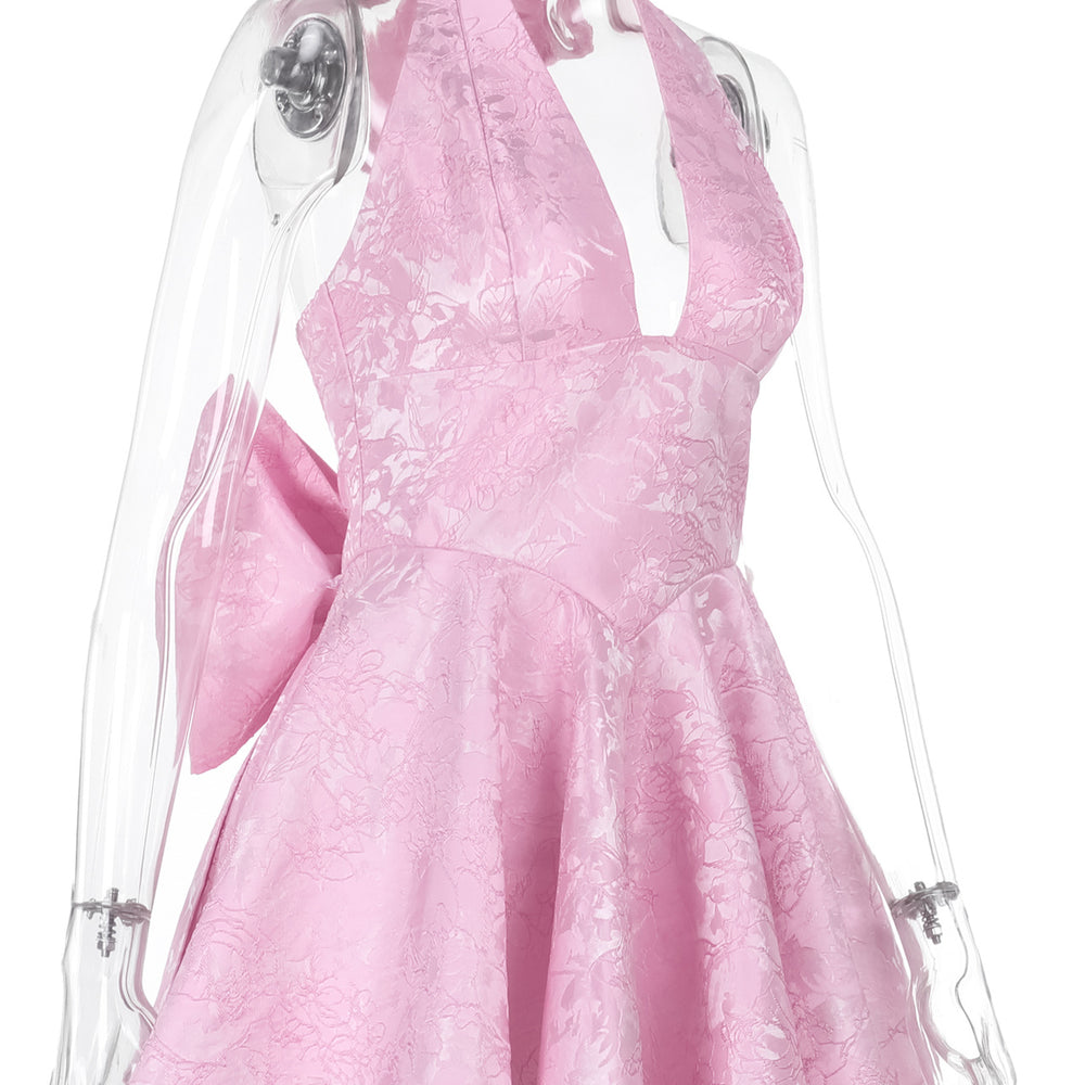 
                      
                        Halter Pink Back Bow A-line Short Dress
                      
                    
