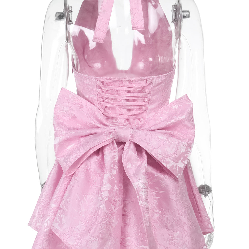 
                      
                        Halter Pink Back Bow A-line Short Dress
                      
                    