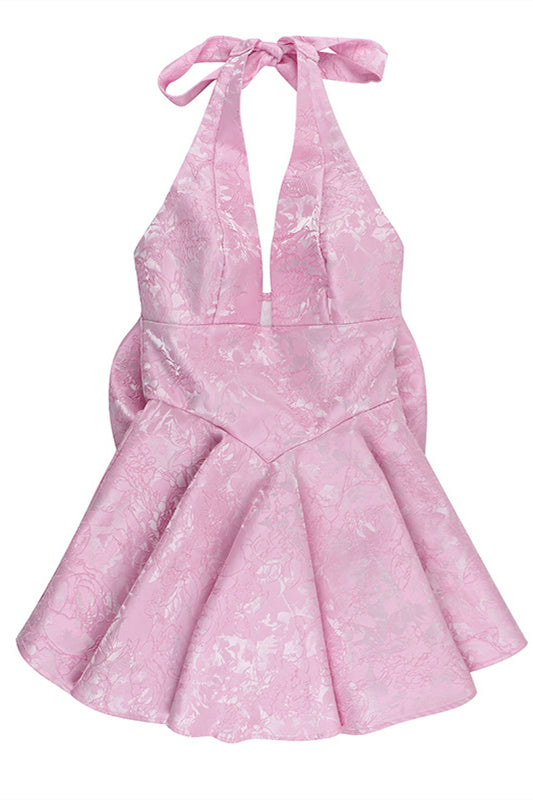 
                      
                        Halter Pink Back Bow A-line Short Dress
                      
                    