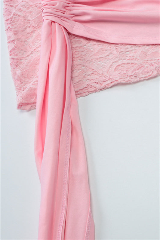 
                      
                        Halter Pink Lace Sheer Corset Bodycon Short Dress
                      
                    