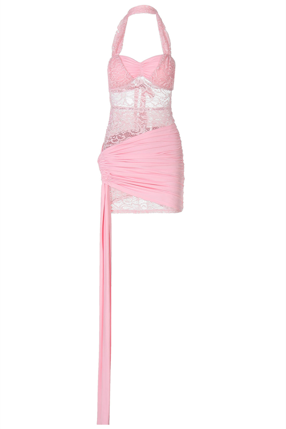 Halter Pink Lace Sheer Corset Bodycon Short Dress