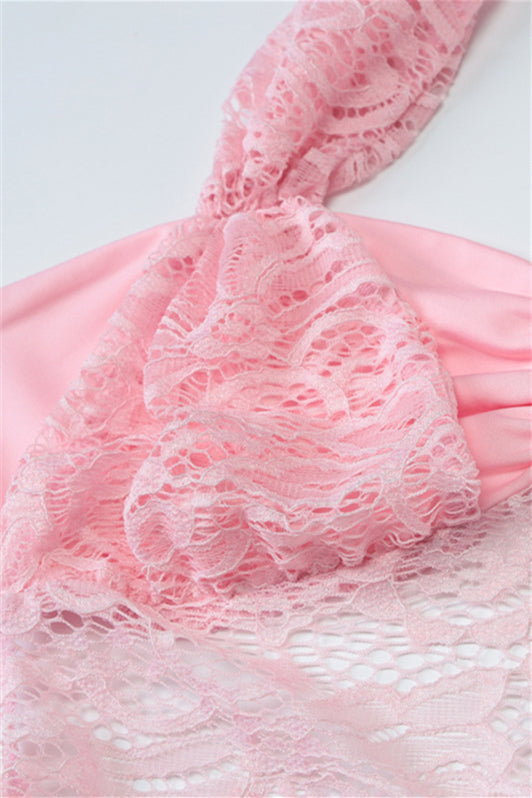 
                      
                        Halter Pink Lace Sheer Corset Bodycon Short Dress
                      
                    