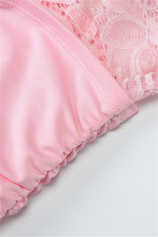 
                      
                        Halter Pink Lace Sheer Corset Bodycon Short Dress
                      
                    