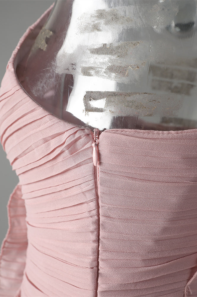 
                      
                        Halter Pink Pleated Irregular Hem Long Dress with Slit
                      
                    