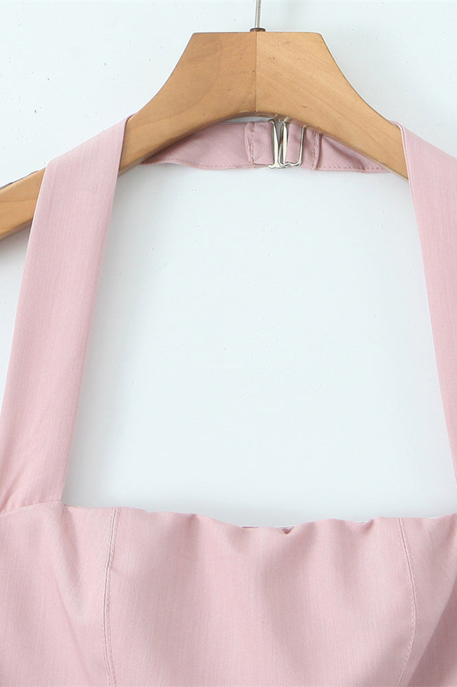
                      
                        Halter Pink Pleated Tiered A-line Short Dress
                      
                    