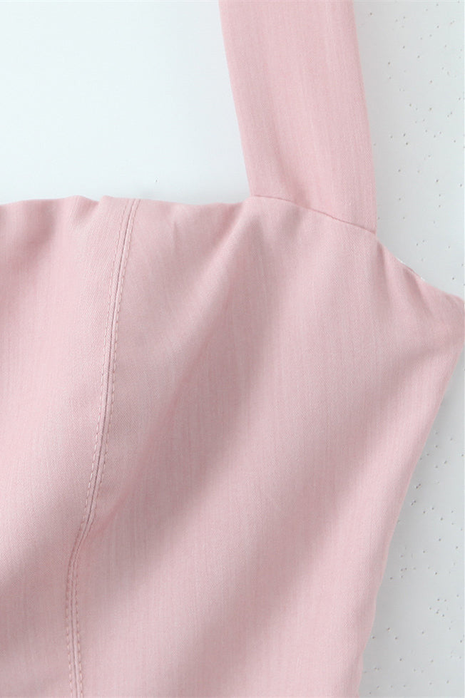 
                      
                        Halter Pink Pleated Tiered A-line Short Dress
                      
                    