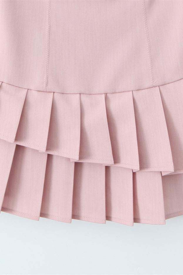 
                      
                        Halter Pink Pleated Tiered A-line Short Dress
                      
                    