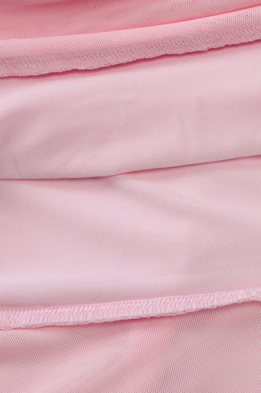 
                      
                        Halter Pink Ruched Tiered Tulle Long Dress
                      
                    