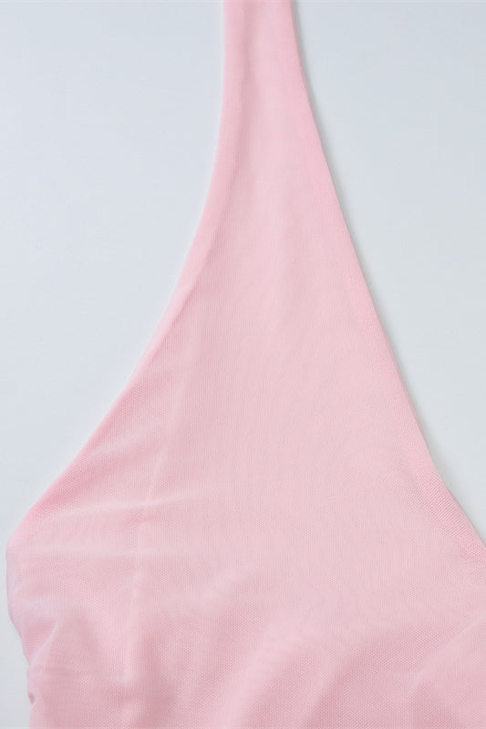 
                      
                        Halter Pink Ruched Tiered Tulle Long Dress
                      
                    