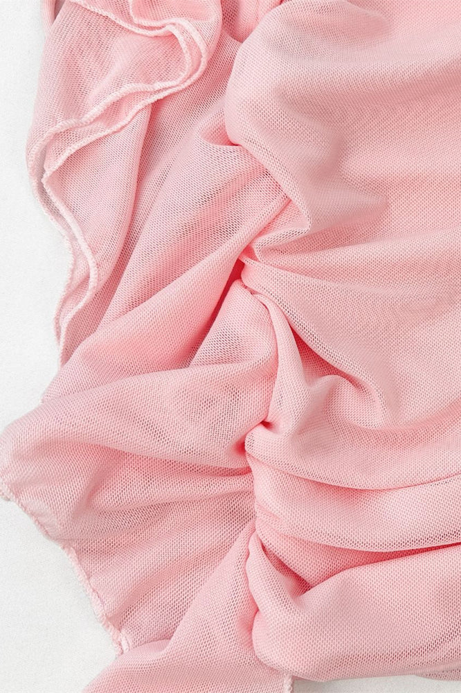 
                      
                        Halter Pink Ruffle Ruched Short Dress with Cut-out
                      
                    
