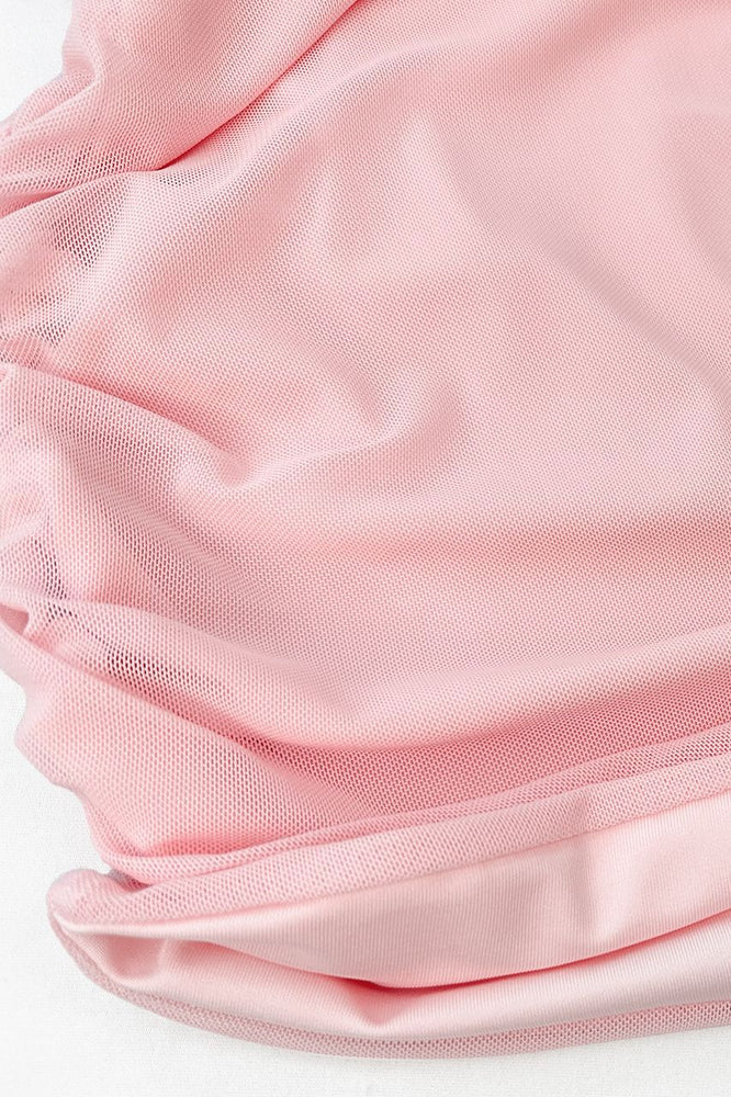 
                      
                        Halter Pink Ruffle Ruched Short Dress with Cut-out
                      
                    