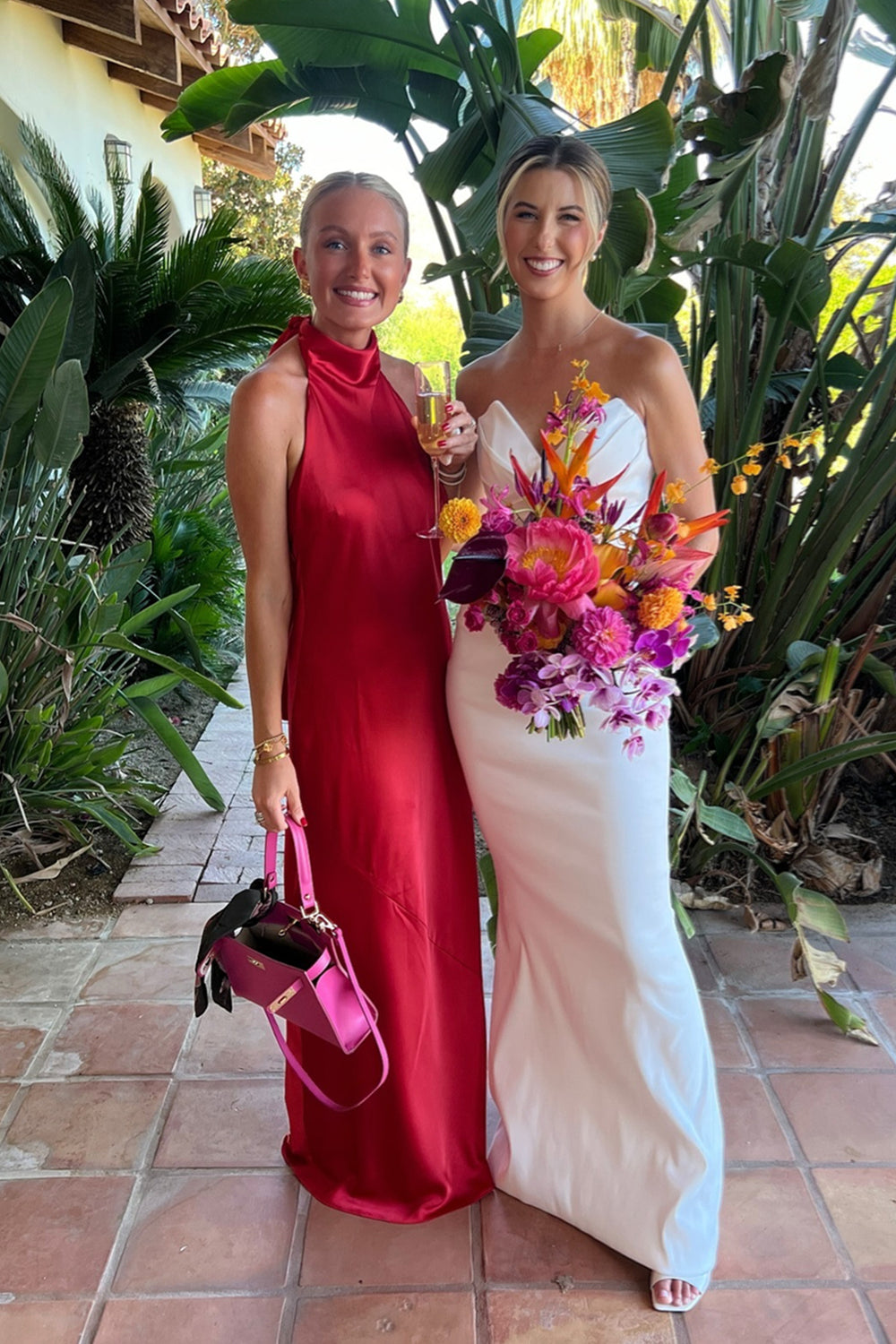 Halter Red Back Bow Sheath Long Bridesmaid Dress