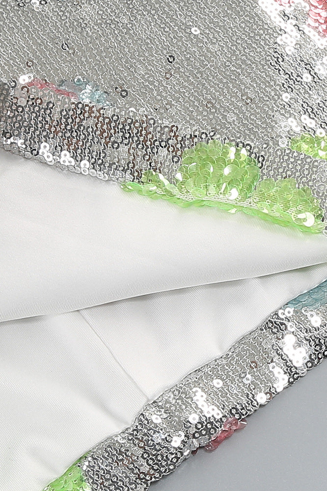 
                      
                        Halter Silver Floral Sequin Bodycon Short Dress
                      
                    