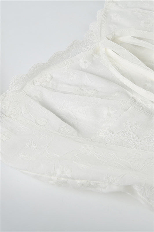 
                      
                        Halter White Floral Embroidery A-line Short Dress
                      
                    