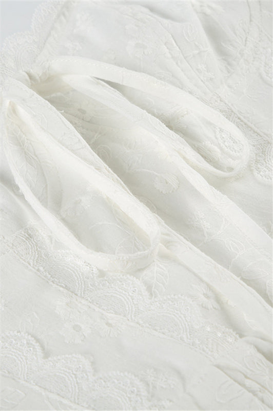 
                      
                        Halter White Floral Embroidery A-line Short Dress
                      
                    