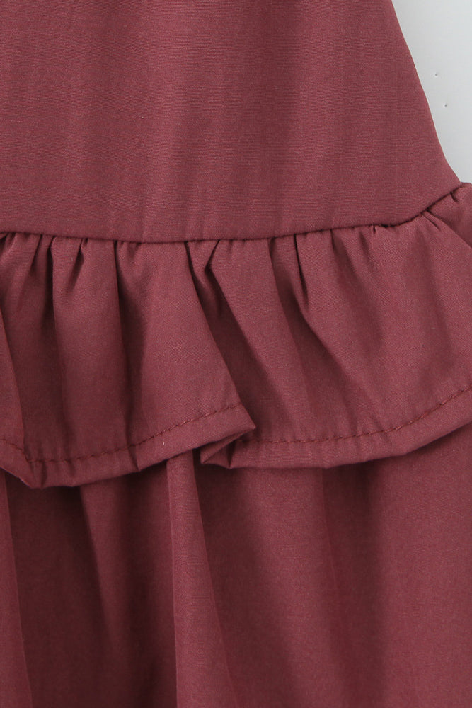 
                      
                        Halter Wine Red Ruffle Tiered A-line Short Dress
                      
                    