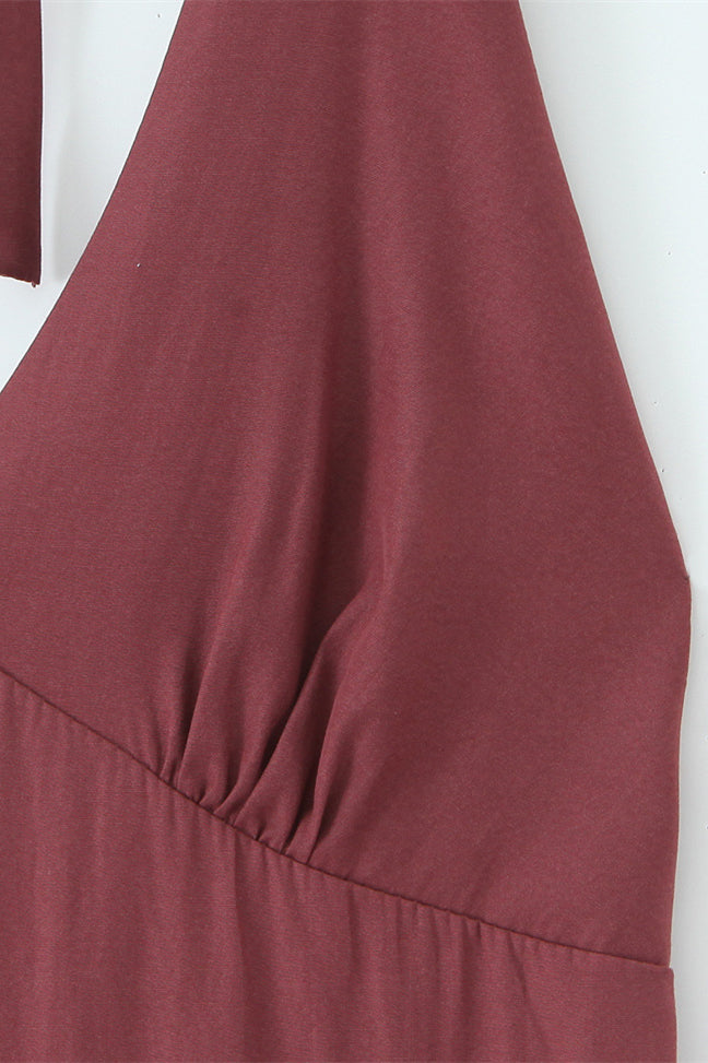 
                      
                        Halter Wine Red Ruffle Tiered A-line Short Dress
                      
                    