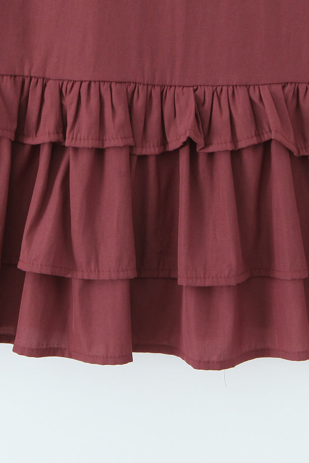 
                      
                        Halter Wine Red Ruffle Tiered A-line Short Dress
                      
                    